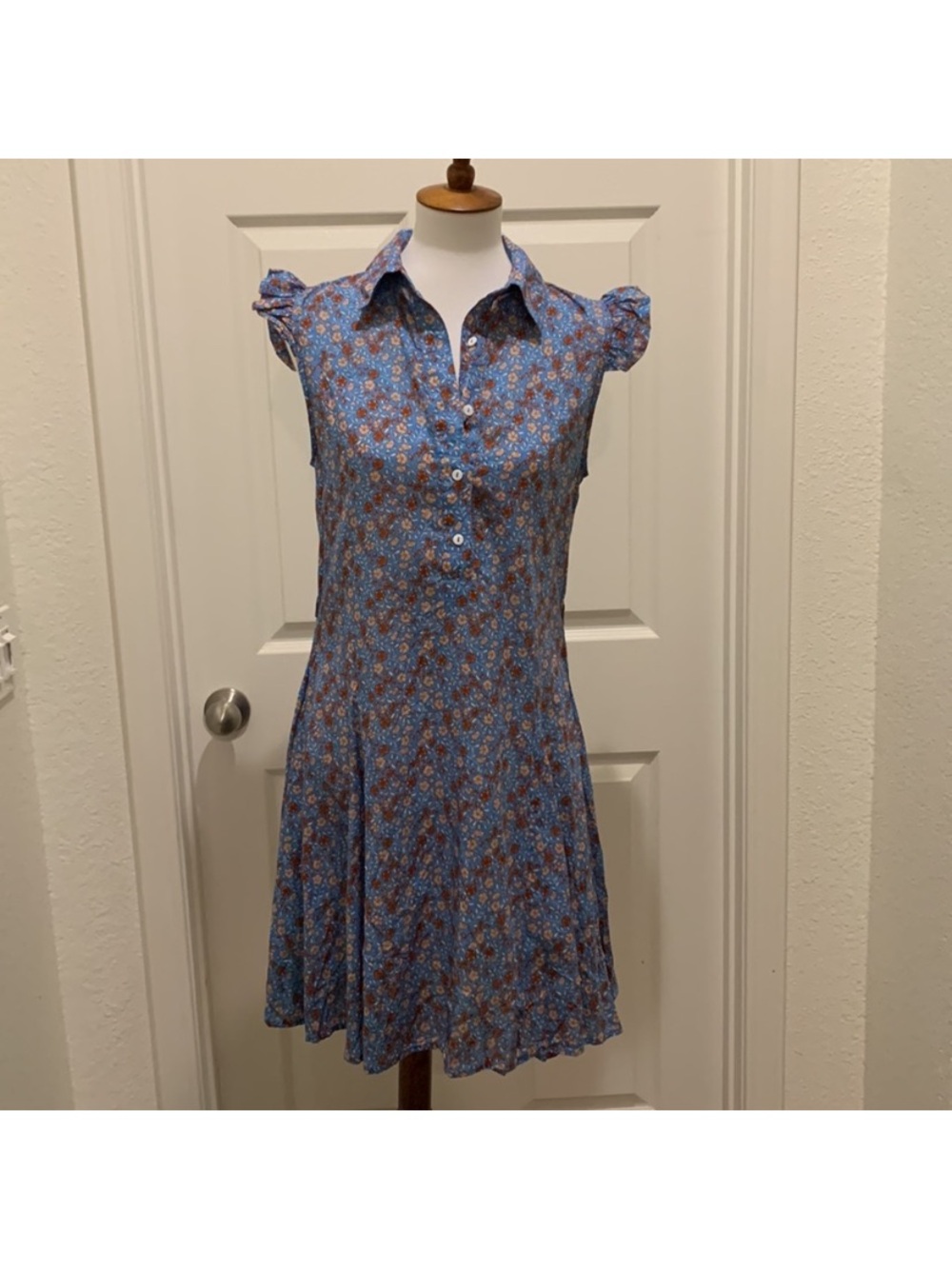 Bell by Alicia Bell Blue Floral Coastal Cowgirl Fit and Flare Knee Length Dress